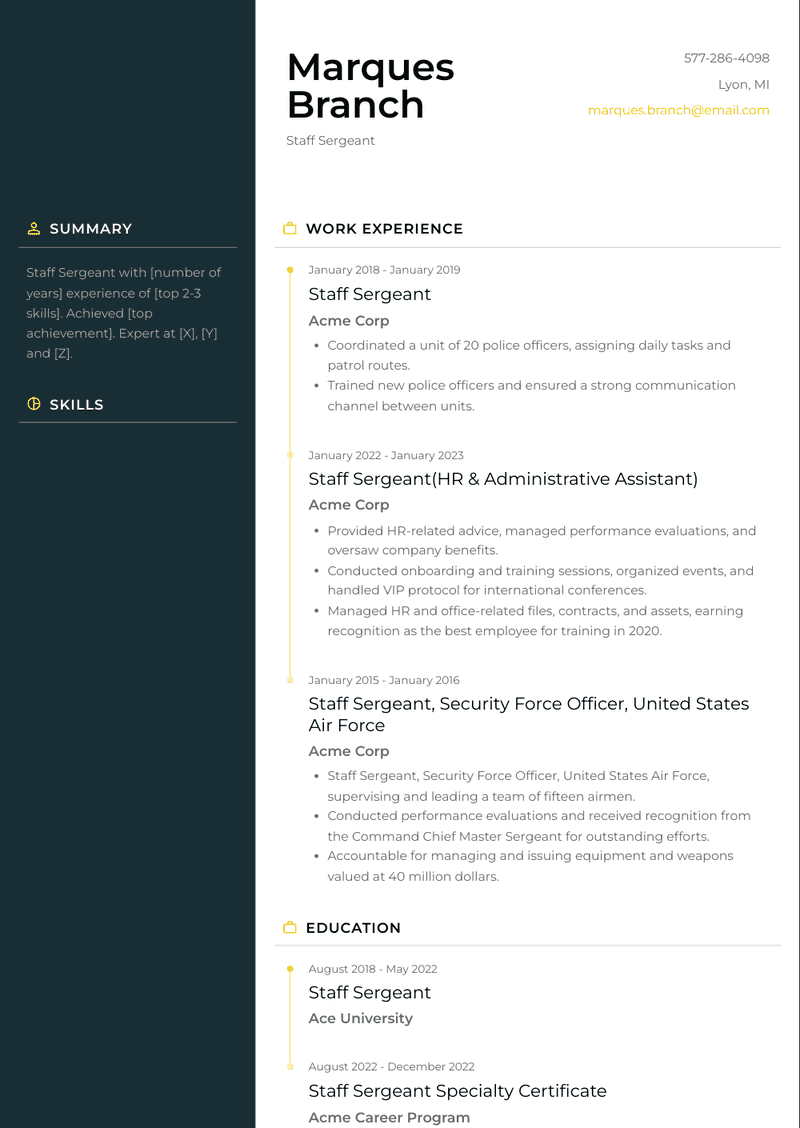 Staff Sergeant Resume Sample and Template