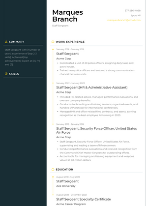 Staff Sergeant Resume Sample and Template