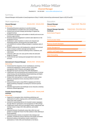 Channel Manager Resume Sample and Template