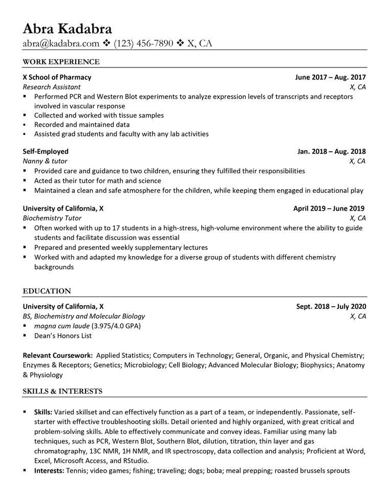 self employed resume example