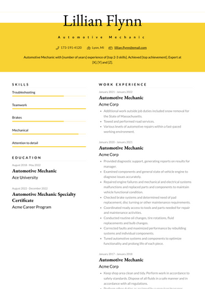 Automotive Mechanic Resume Sample and Template