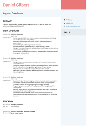 Logistics Coordinator Resume Sample and Template