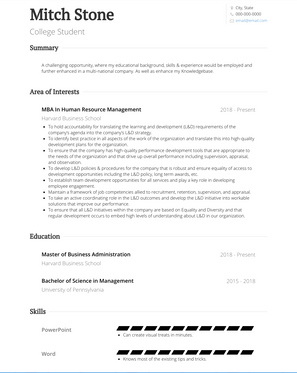 College Student CV Example and Template