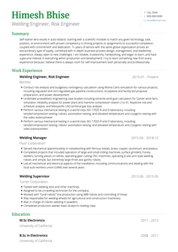 Welding Engineer Resume Sample and Template