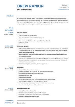 Data Entry Operator CV Example and Template