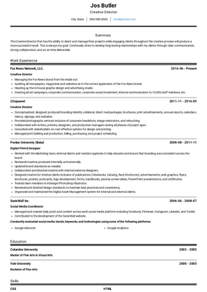 Creative Director Resume Sample and Template