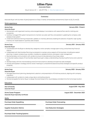 Associate Buyer Resume Sample and Template