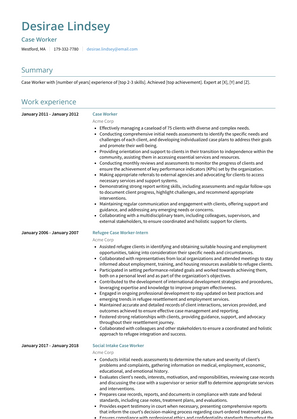 Case Worker Resume Sample and Template
