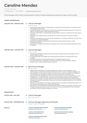 Clinical Manager Resume Sample and Template