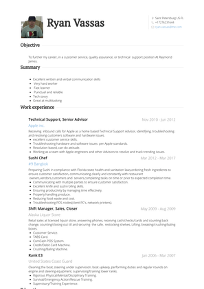 Shift Manager, Sales, Closer Resume Sample and Template