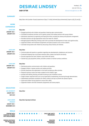 Baby Sitter Resume Sample and Template