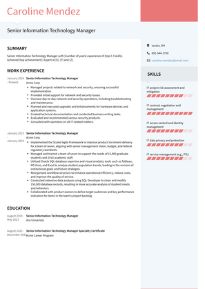 Senior Information Technology Manager Resume Sample and Template