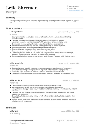 Millwright Resume Sample and Template
