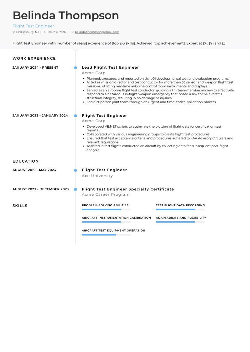 Flight Test Engineer Resume Sample and Template