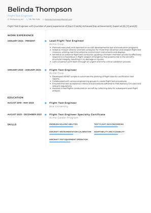 Flight Test Engineer Resume Sample and Template