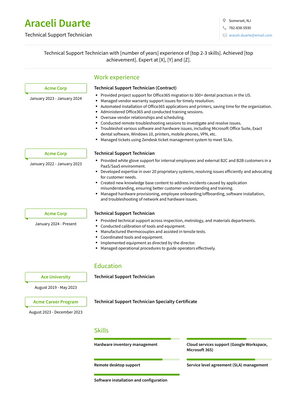 Technical Support Technician Resume Sample and Template