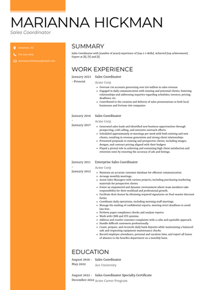 Sales Coordinator Resume Sample and Template