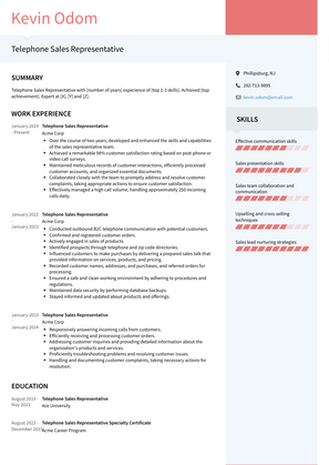 Telephone Sales Representative Resume Sample and Template