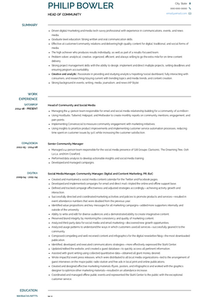 Head of Community Resume Sample and Template