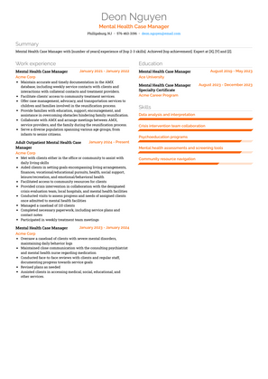 Mental Health Case Manager Resume Sample and Template