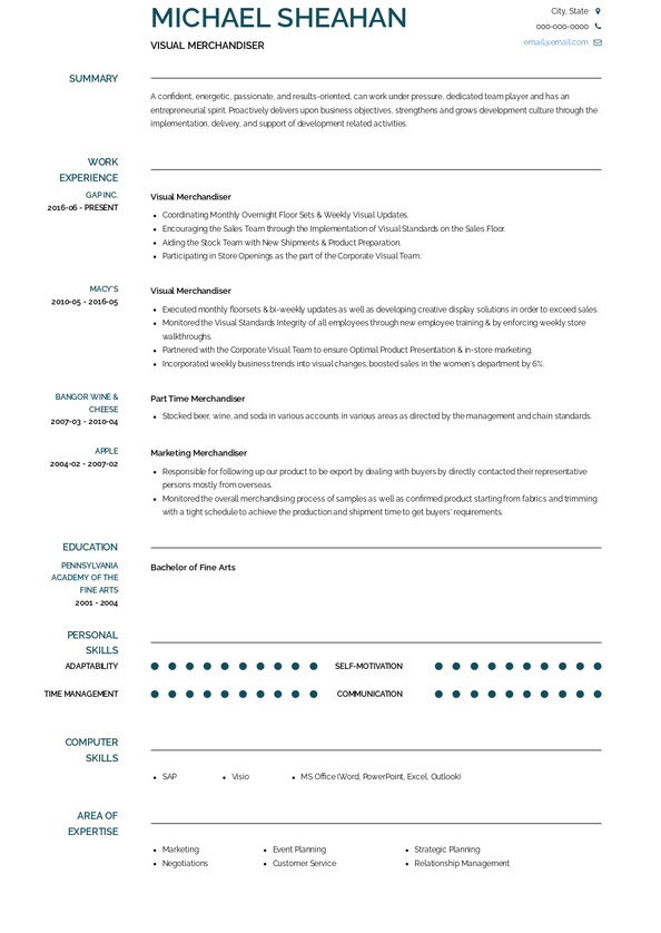 creative resume for visual merchandiser