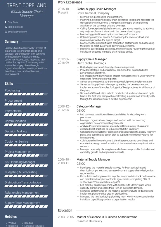 supply chain resume skills