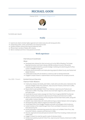 Intern/Account Coordinator Resume Sample and Template