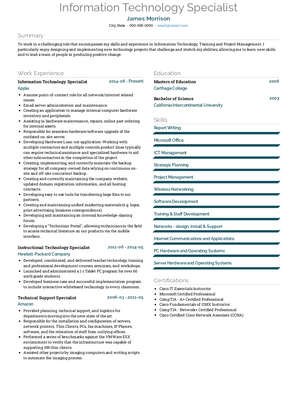 Information Technology Specialist Resume Sample and Template