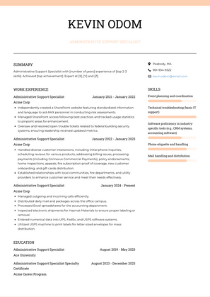 Administrative Support Specialist Resume Sample and Template