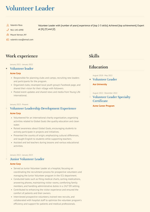 Volunteer Leader Resume Sample and Template