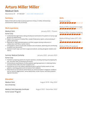 Medical Clerk Resume Sample and Template