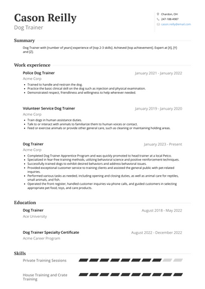 Dog Trainer Resume Sample and Template