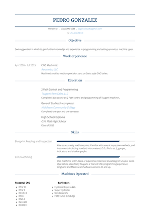 Cnc Machinist Resume Sample and Template
