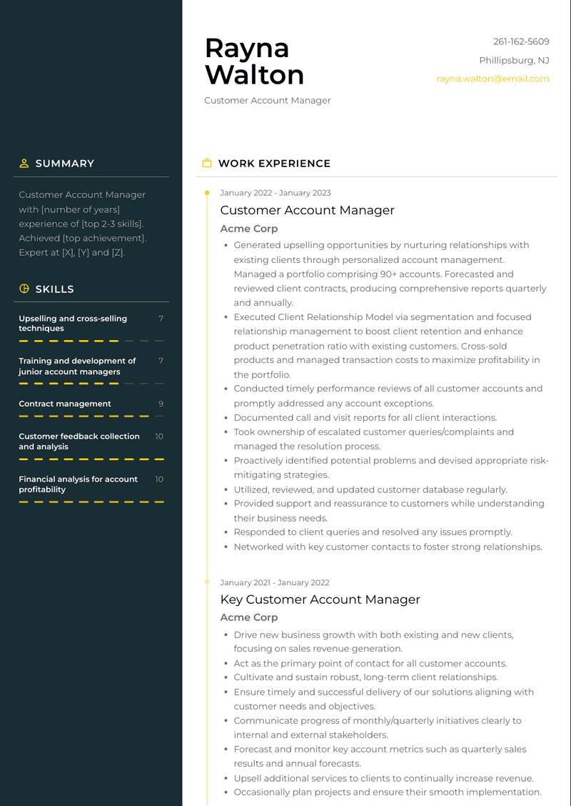 Customer Account Manager Resume Sample and Template