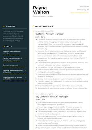 Customer Account Manager Resume Sample and Template