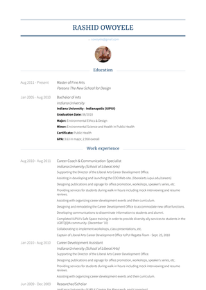 Career Coach & Communication Specialist Resume Sample and Template