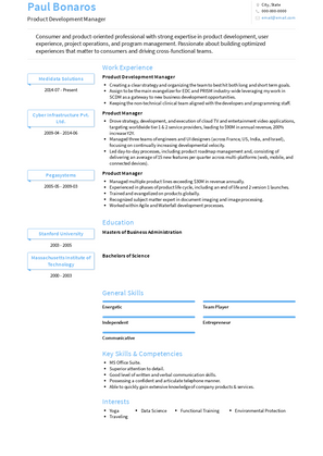 Product Development Manager Resume Sample and Template