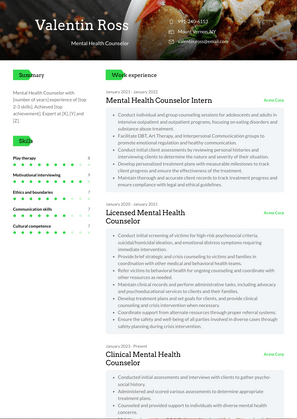 Mental Health Counselor Resume Sample and Template