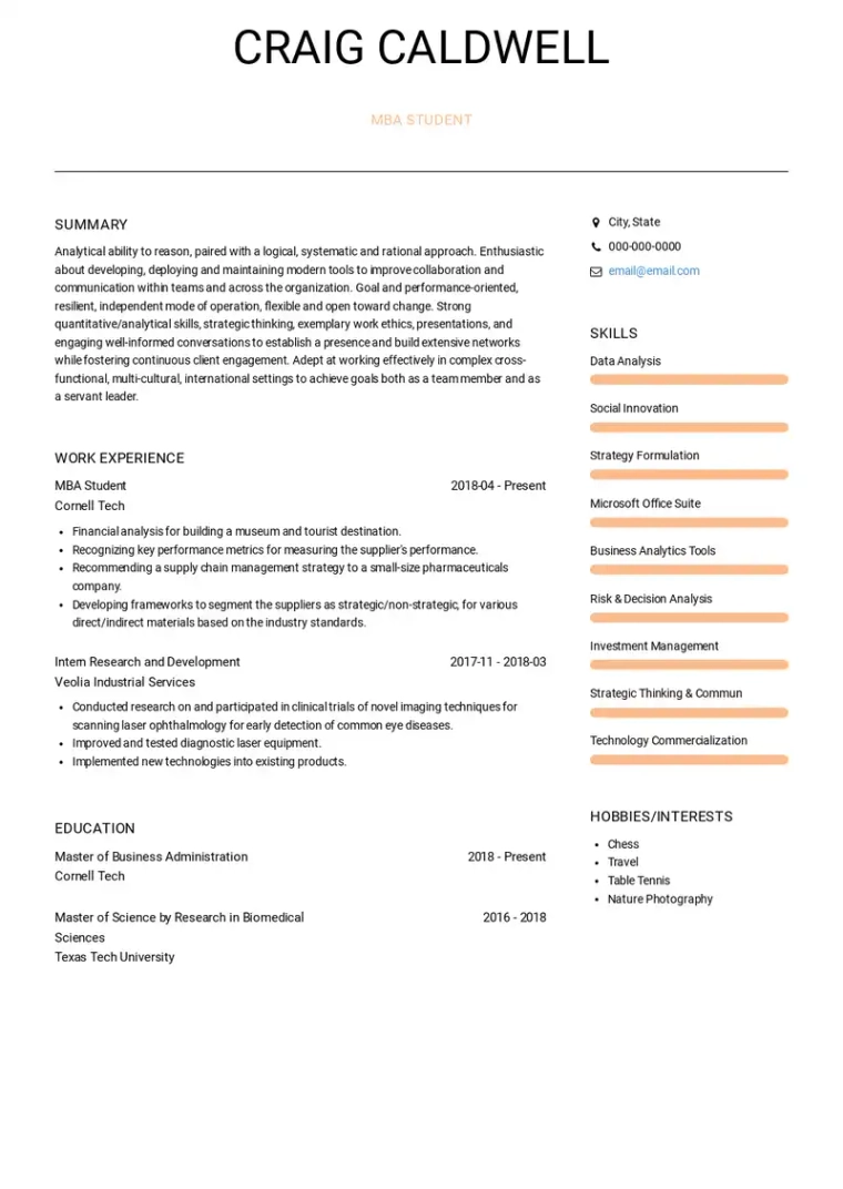 student mba resume example