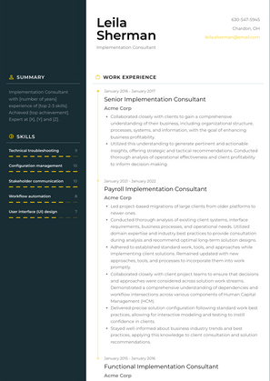 Implementation Consultant Resume Sample and Template