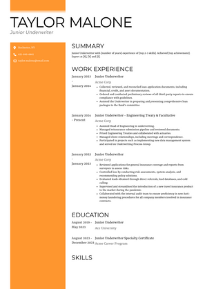 Junior Underwriter Resume Sample and Template