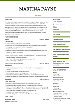 Hostess Resume Sample and Template