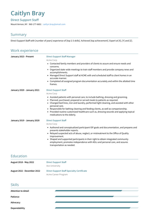 Direct Support Staff Resume Sample and Template