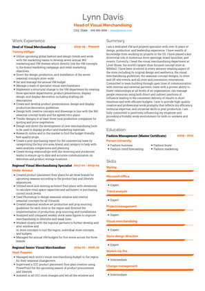 Head of Visual Merchandising CV Example and Template