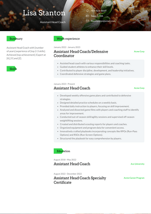 Assistant Head Coach Resume Sample and Template