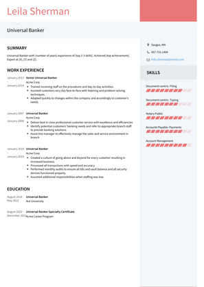 Universal Banker Resume Sample and Template