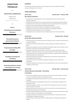 Recruiting Coordinator Resume Sample and Template