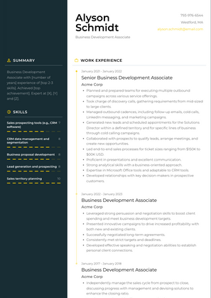 Business Development Associate Resume Sample and Template