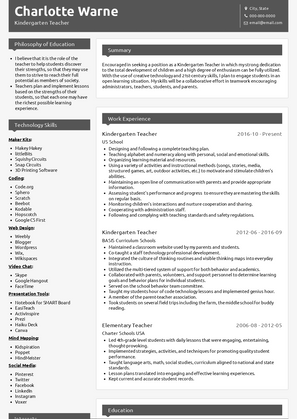 Kindergarten Teacher Resume Sample and Template