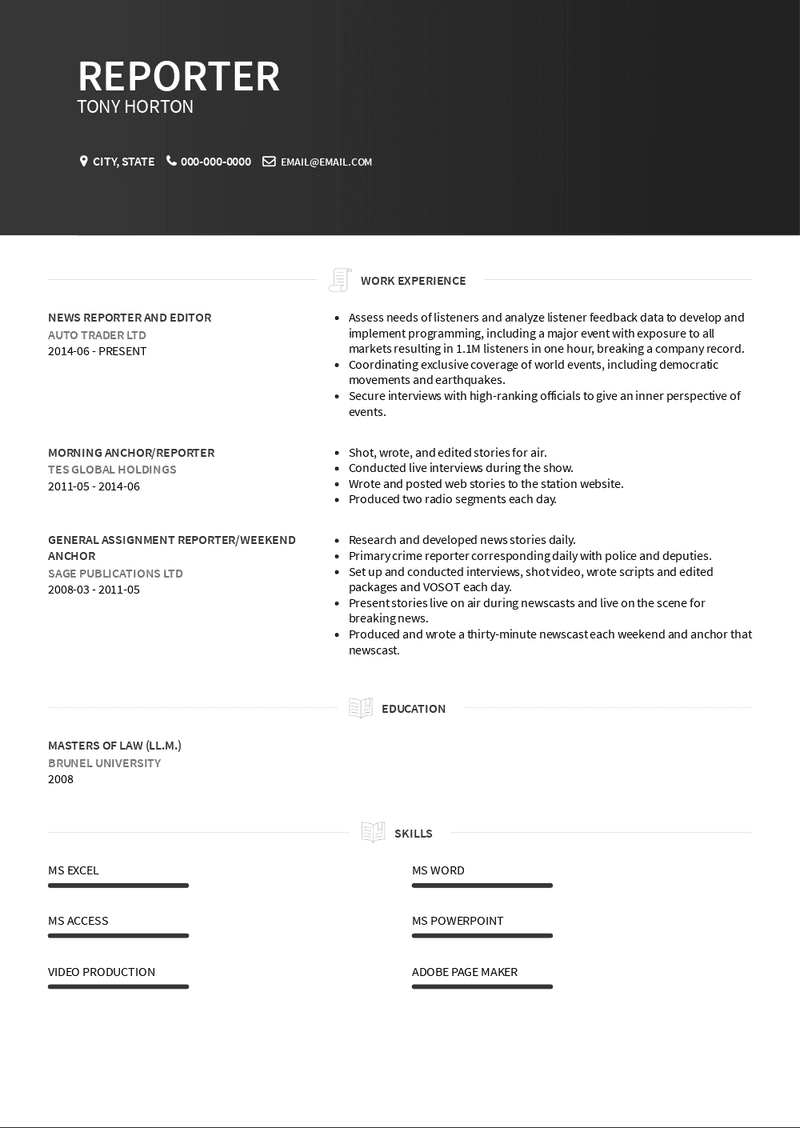 Reporter Resume Sample and Template